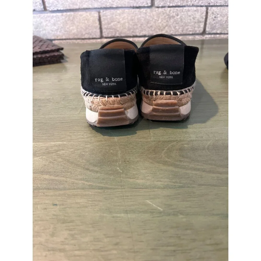 Rag & Bone Black Suede Espadrille Flats Women Size 39 Slip-On Rubber Sole Rope D